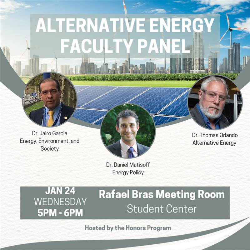 A flyer for the Honors Program alternative energy faculty panel.