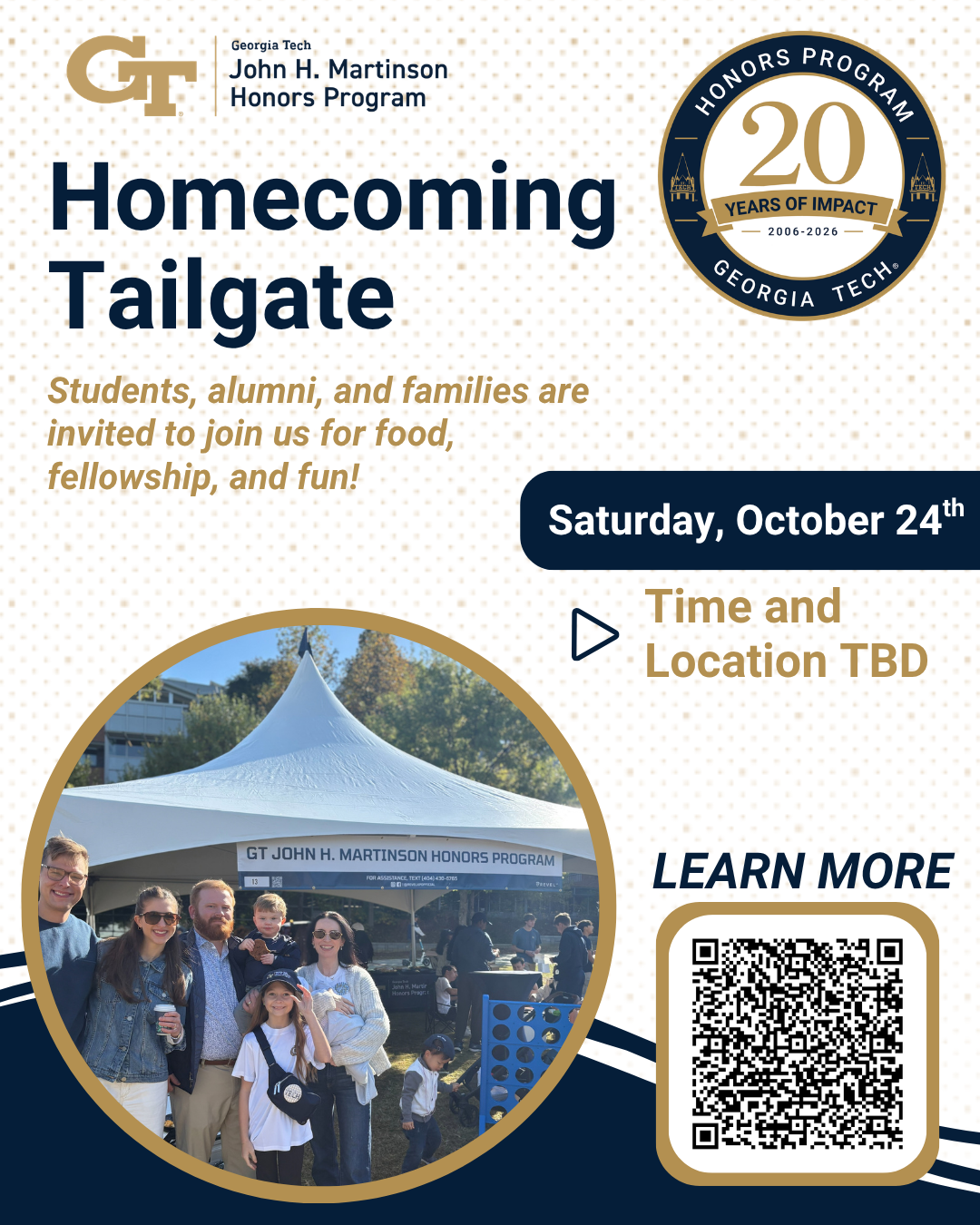 Flyer for the 2026 JMHP Homecoming tailgate